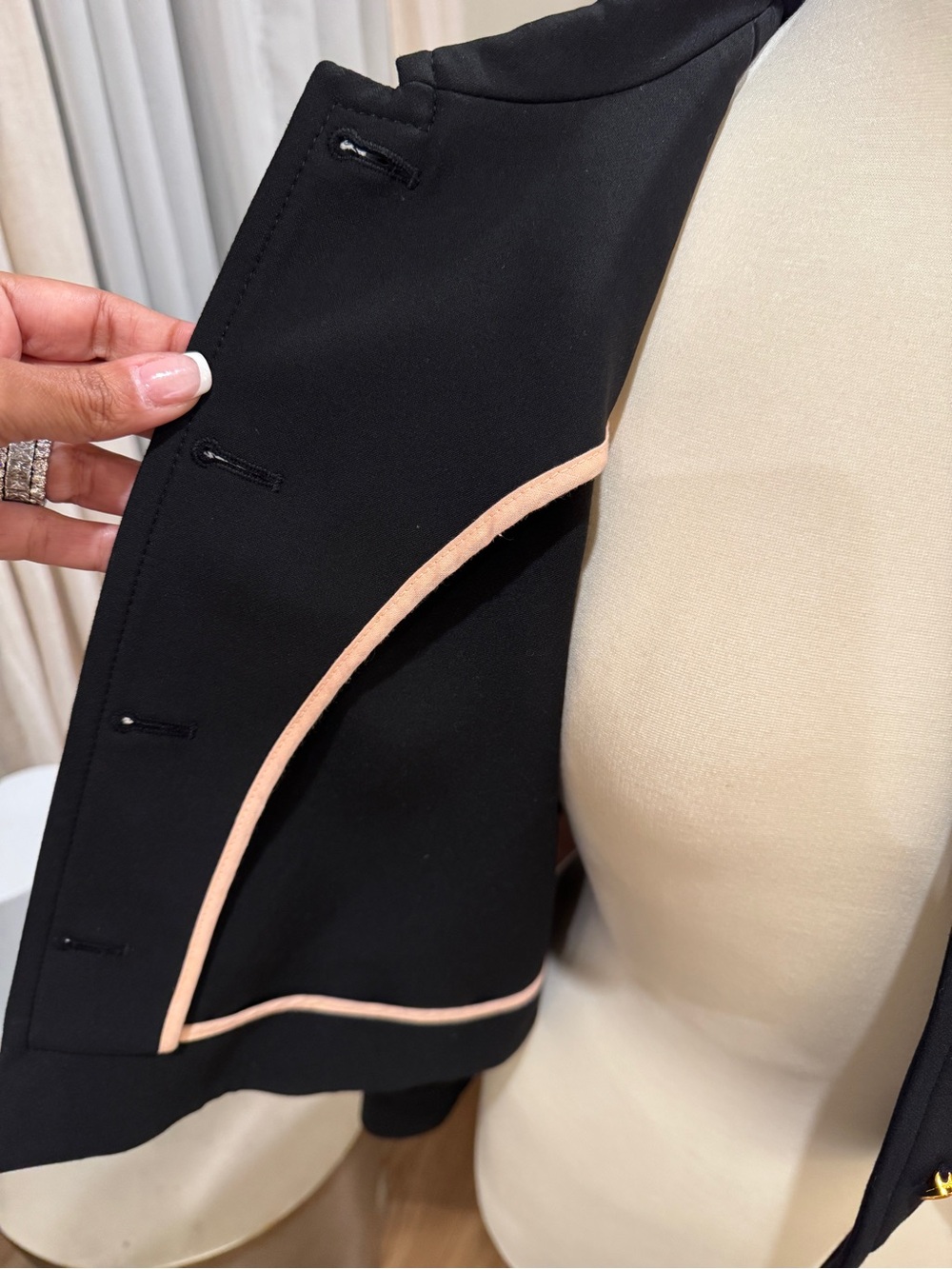 By Timo Black Jacket with Puff Shoulder & Gold Buttons - Cropped Size L - Picture 9 of 16